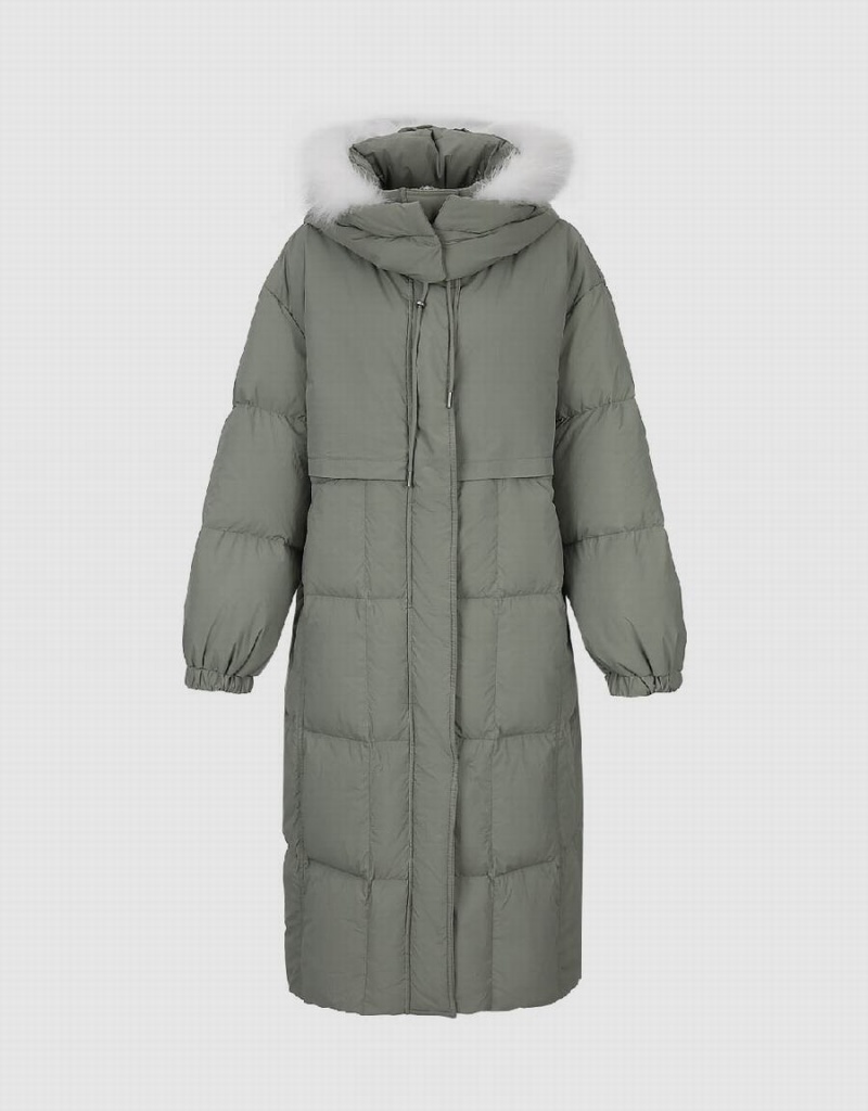 Green Women's Urban Revivo Hooded Straight Down Jackets | GYD6790NU