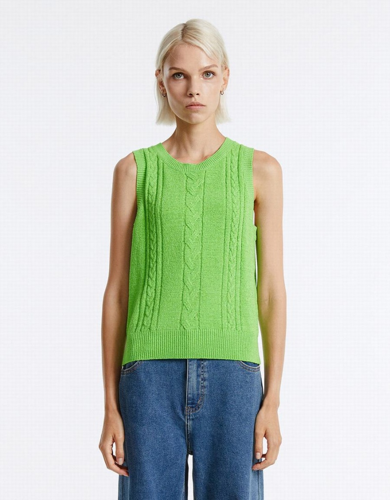 Green Women's Urban Revivo Knitted Tank Top | PAC5593KH