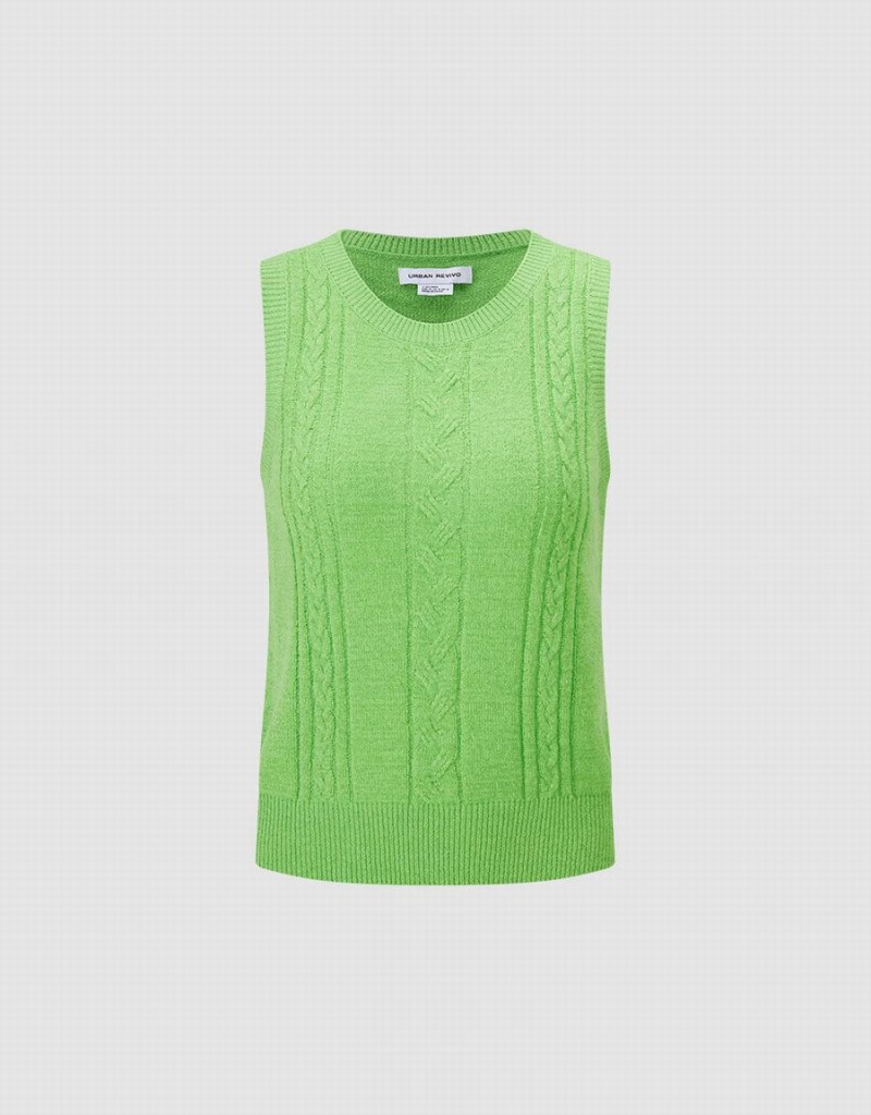 Green Women's Urban Revivo Knitted Tank Top | PAC5593KH