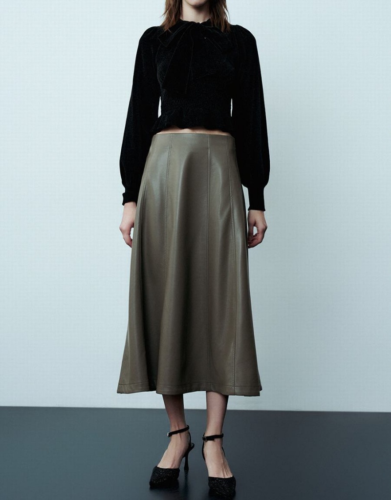 Green Women's Urban Revivo Midi A-Line Skirts | MQA907QR