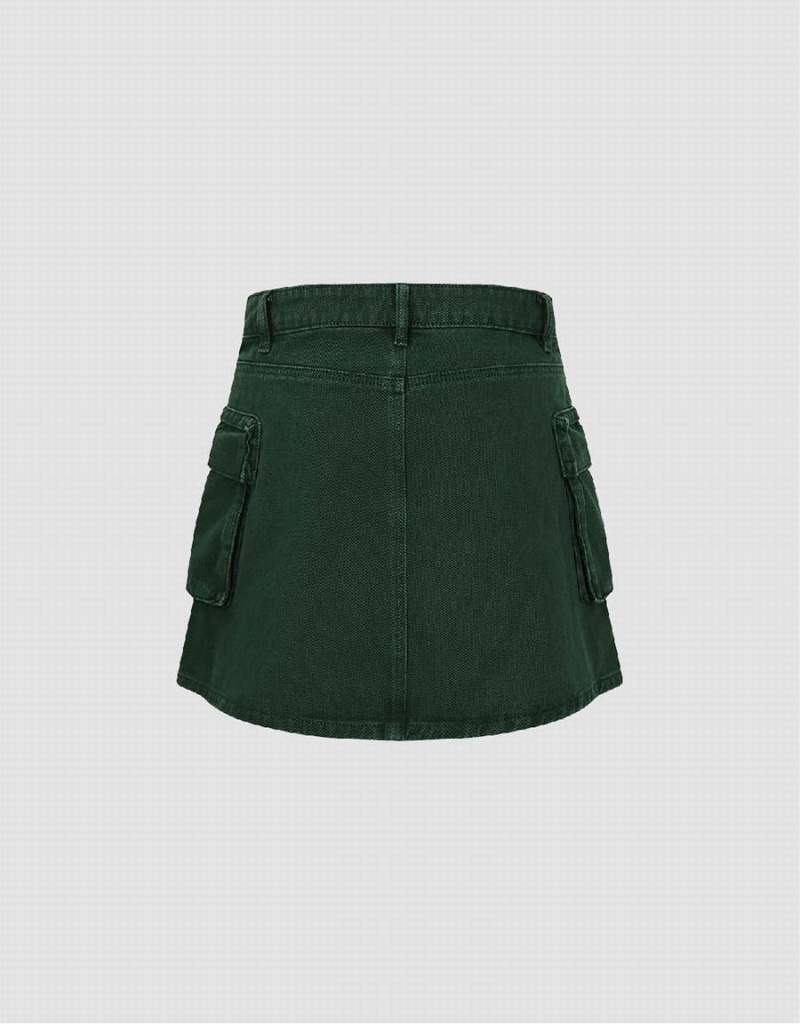 Green Women's Urban Revivo Mini A-Line Denim Skirts | LDN2596BF