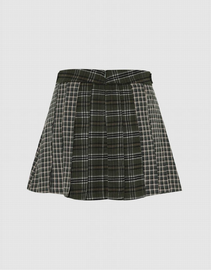 Green Women's Urban Revivo Plaid Mini A-Line Skirts | ODX5358BS