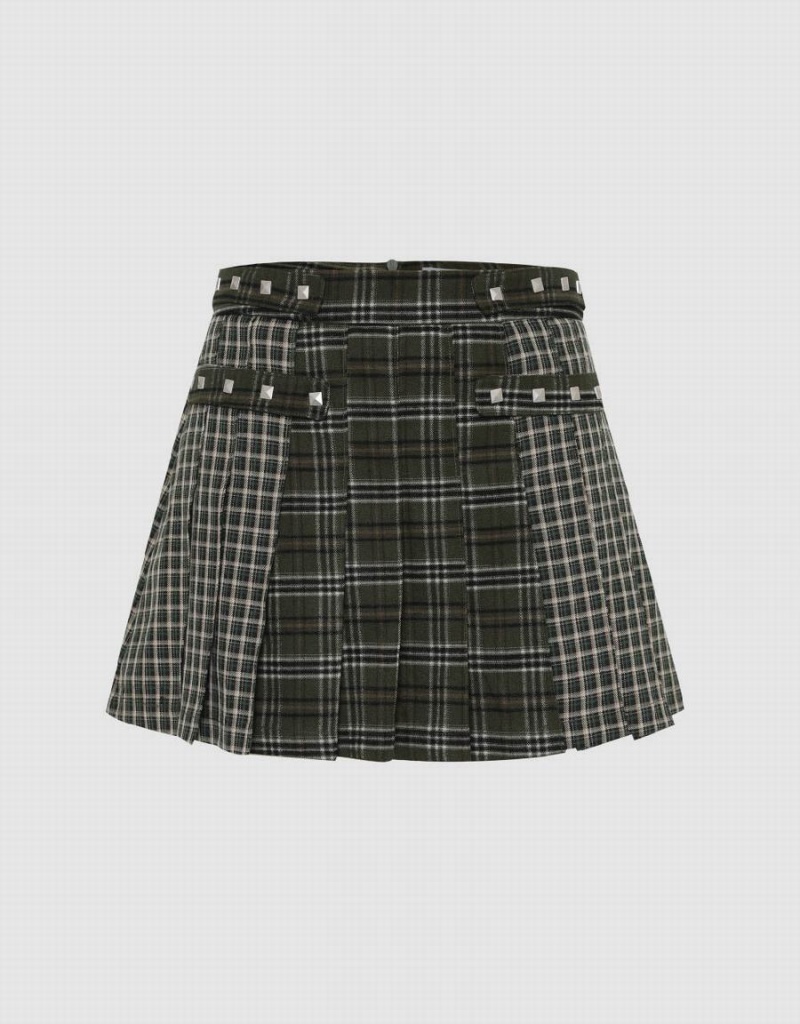 Green Women\'s Urban Revivo Plaid Mini A-Line Skirts | ODX5358BS