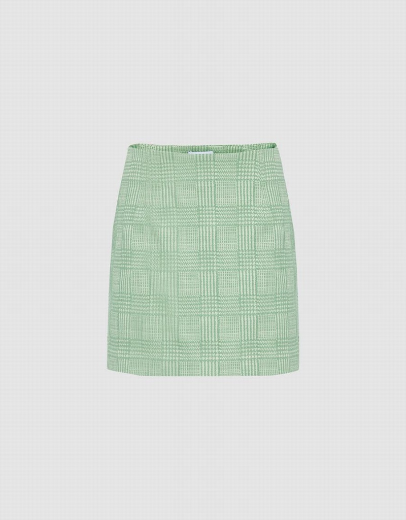 Green Women\'s Urban Revivo Plaid Pattern Mini Skirts | AKL3578UU