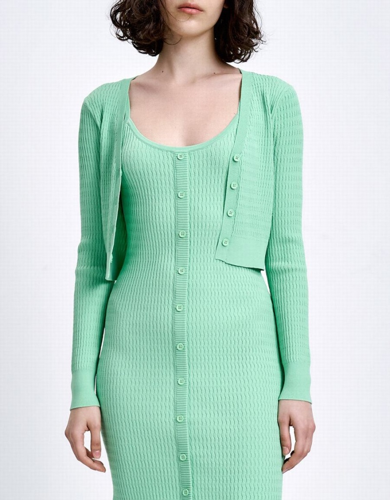 Green Women's Urban Revivo Plain Button Up Cardigan | AZN3965KD