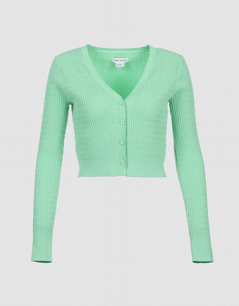 Green Women\'s Urban Revivo Plain Button Up Cardigan | AZN3965KD