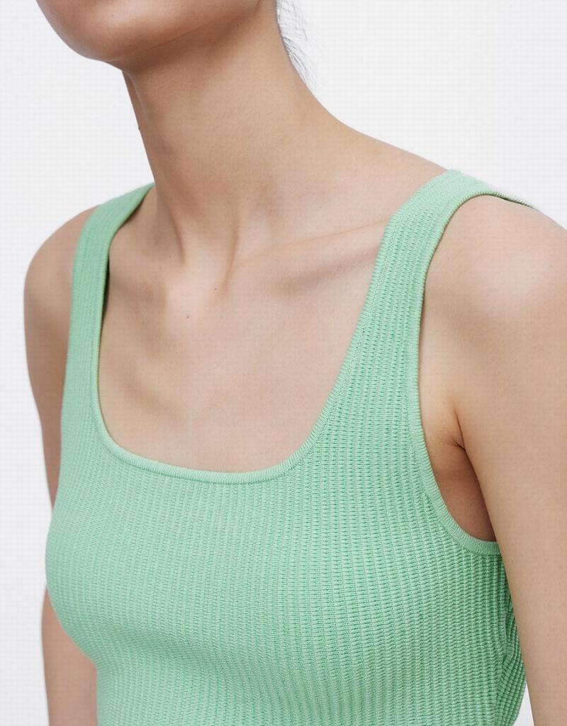 Green Women's Urban Revivo Plain Ribbed Knit Tank Top | QVT137CM