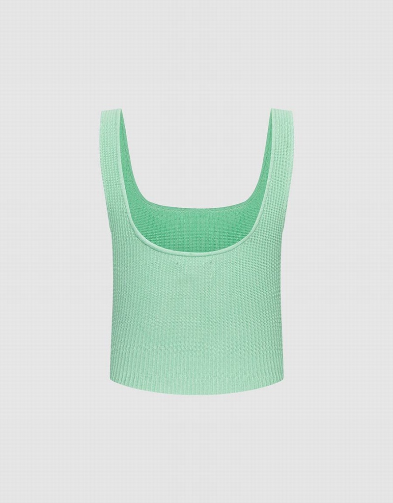 Green Women's Urban Revivo Plain Ribbed Knit Tank Top | QVT137CM