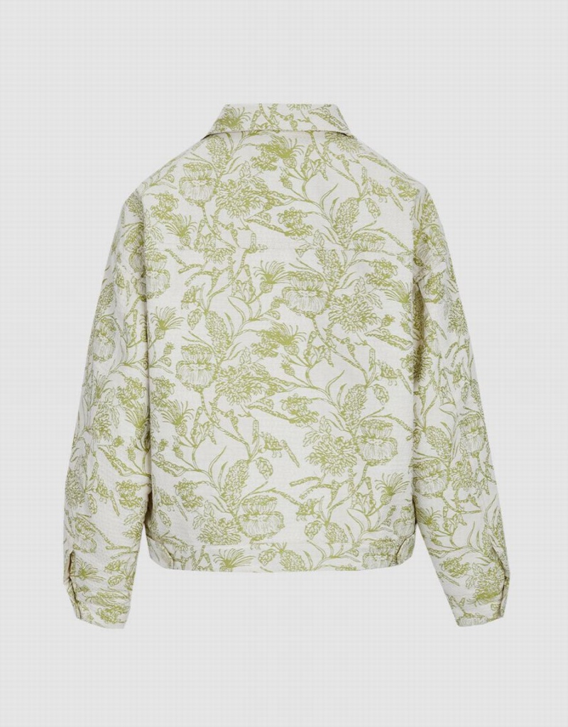 Green Women's Urban Revivo Plant Print Button Up Jackets | AIR60100QI