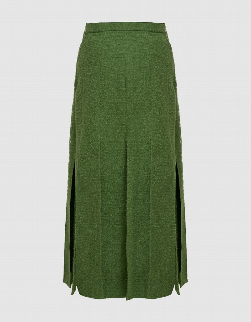 Green Women's Urban Revivo Pleated Midi A-Line Skirts | BUJ9583NY