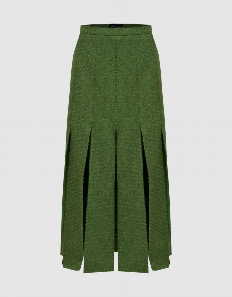 Green Women\'s Urban Revivo Pleated Midi A-Line Skirts | BUJ9583NY