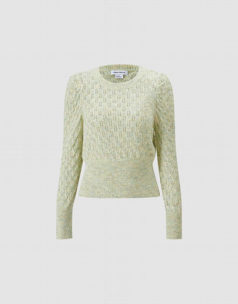 Green Women's Urban Revivo Pointelle Sweaters | MFI219KX