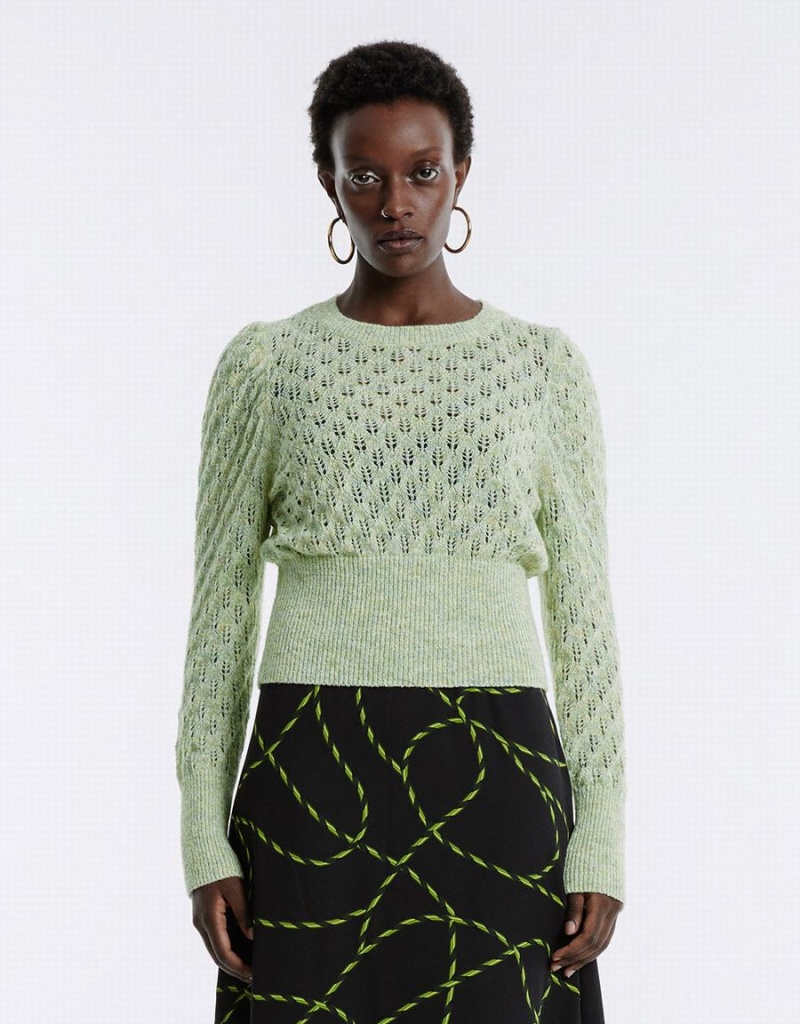 Green Women's Urban Revivo Pointelle Sweaters | MFI219KX