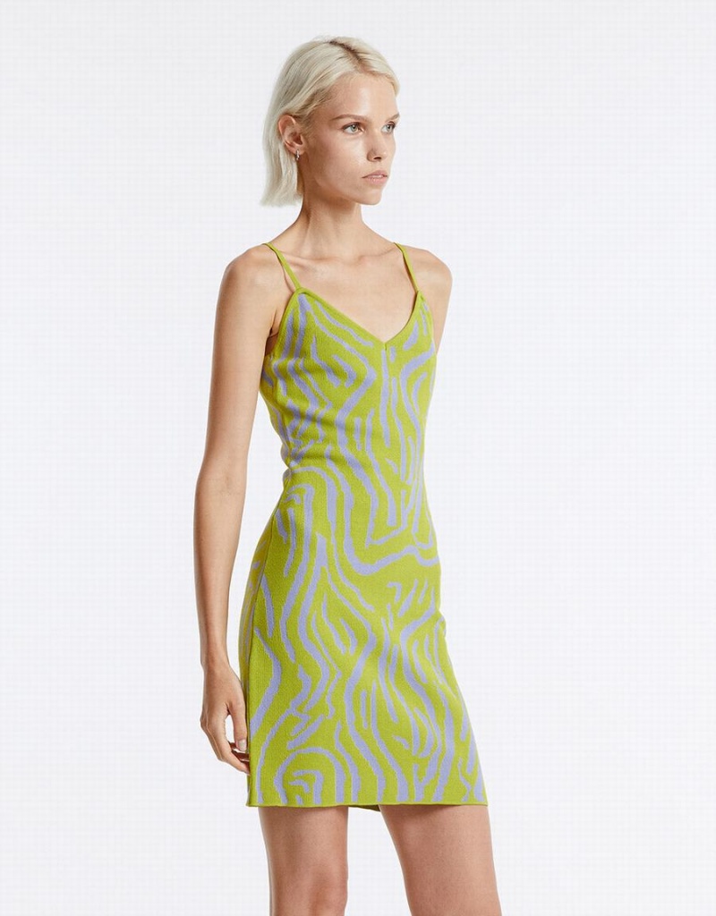 Green Women's Urban Revivo Printed Knit Dress | GGH3426EJ