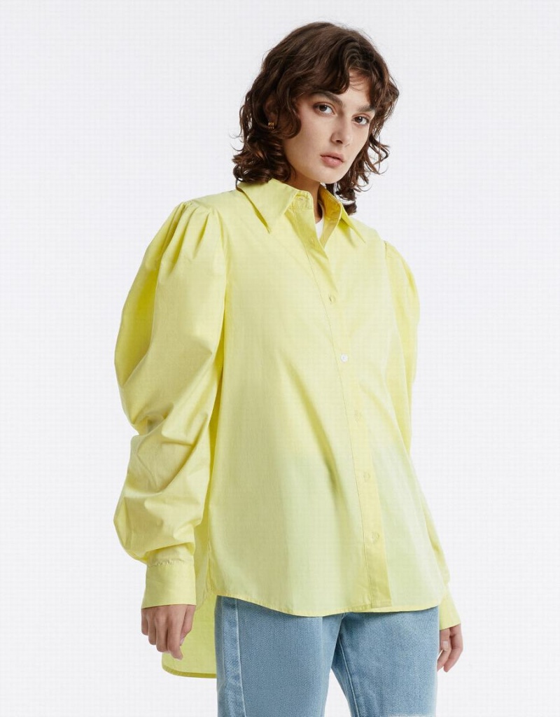 Green Women's Urban Revivo Puff Sleeve Shirts | KEL149IM