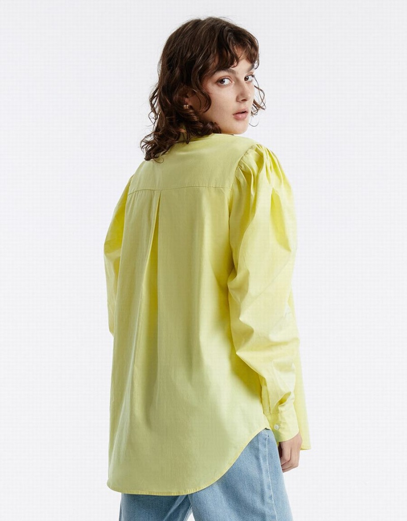 Green Women's Urban Revivo Puff Sleeve Shirts | KEL149IM