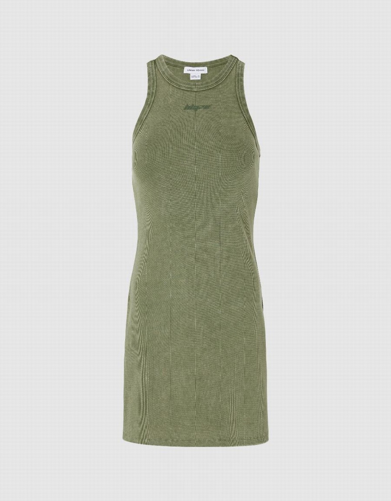 Green Women's Urban Revivo Sleeveless Crew Neck Skinny Dress | JVQ9617GE