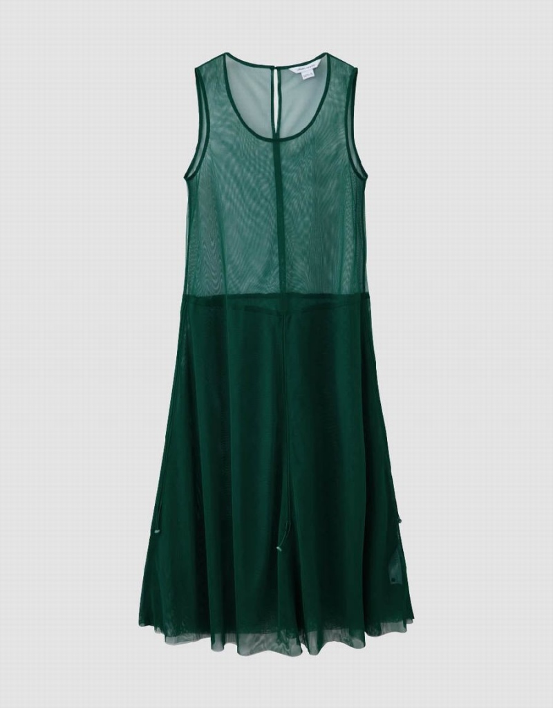 Green Women's Urban Revivo Sleeveless Crew Neck A-Line Dress | YJF5640SR