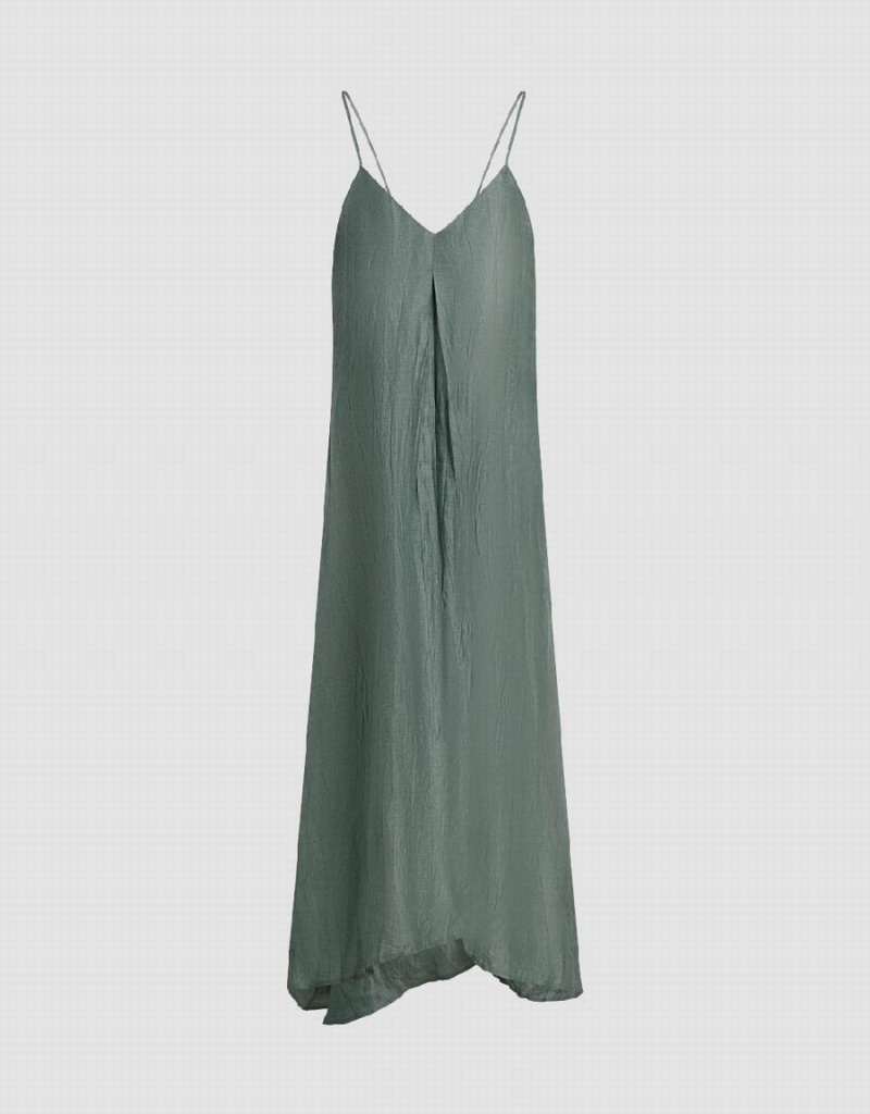 Green Women's Urban Revivo Sleeveless Midi V-Neck A-Line Dress | UTJ9693OM