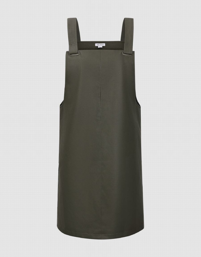 Green Women's Urban Revivo Sleeveless Square-Cut Collar A-Line Dress | YVU8499KW