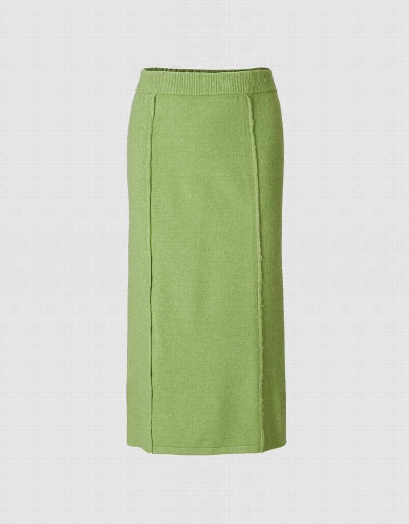 Green Women's Urban Revivo Stitch Detail Knitted Midi Skirts | YNO1857HX