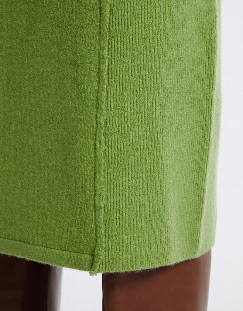 Green Women's Urban Revivo Stitch Detail Knitted Midi Skirts | YNO1857HX