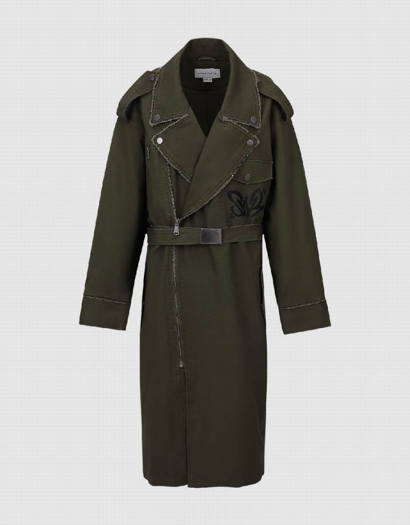 Green Women's Urban Revivo Straight With Belt Trench Coat | TZT1741IL