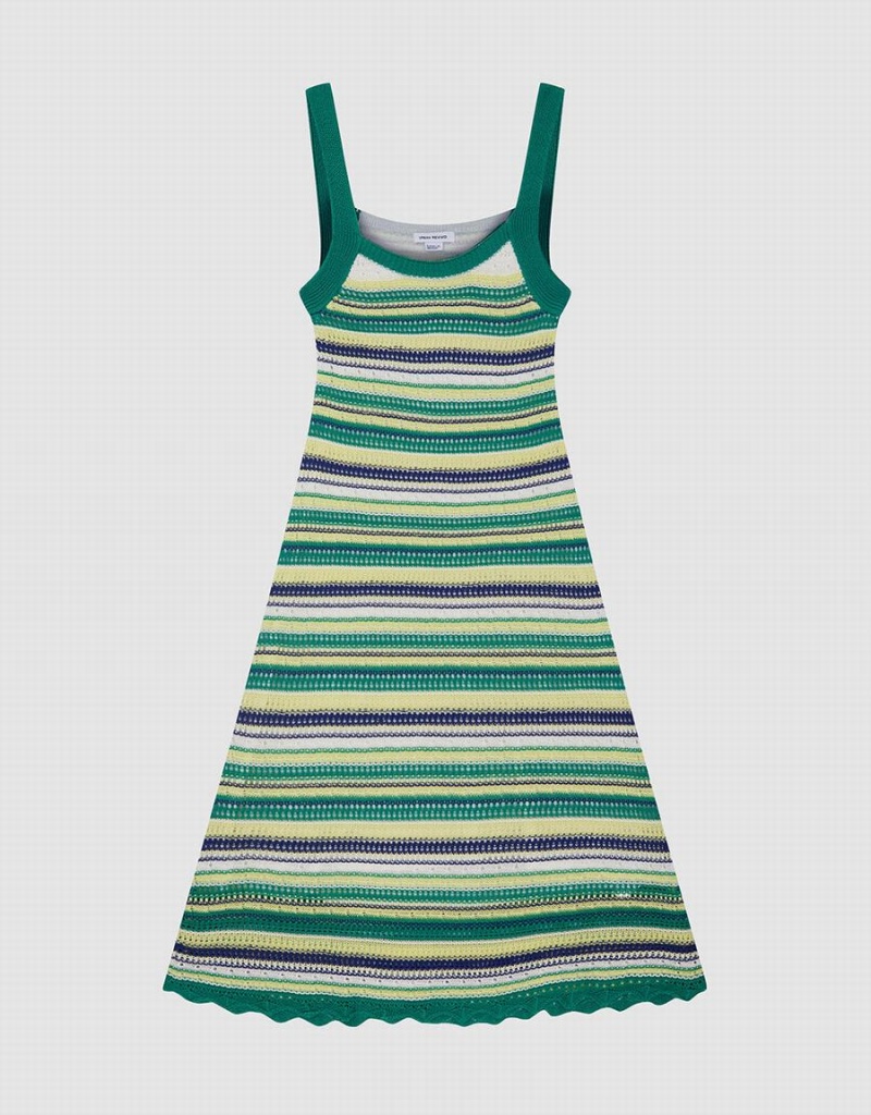 Green Women\'s Urban Revivo Striped Knitted Cami Dress | TPQ7893VL