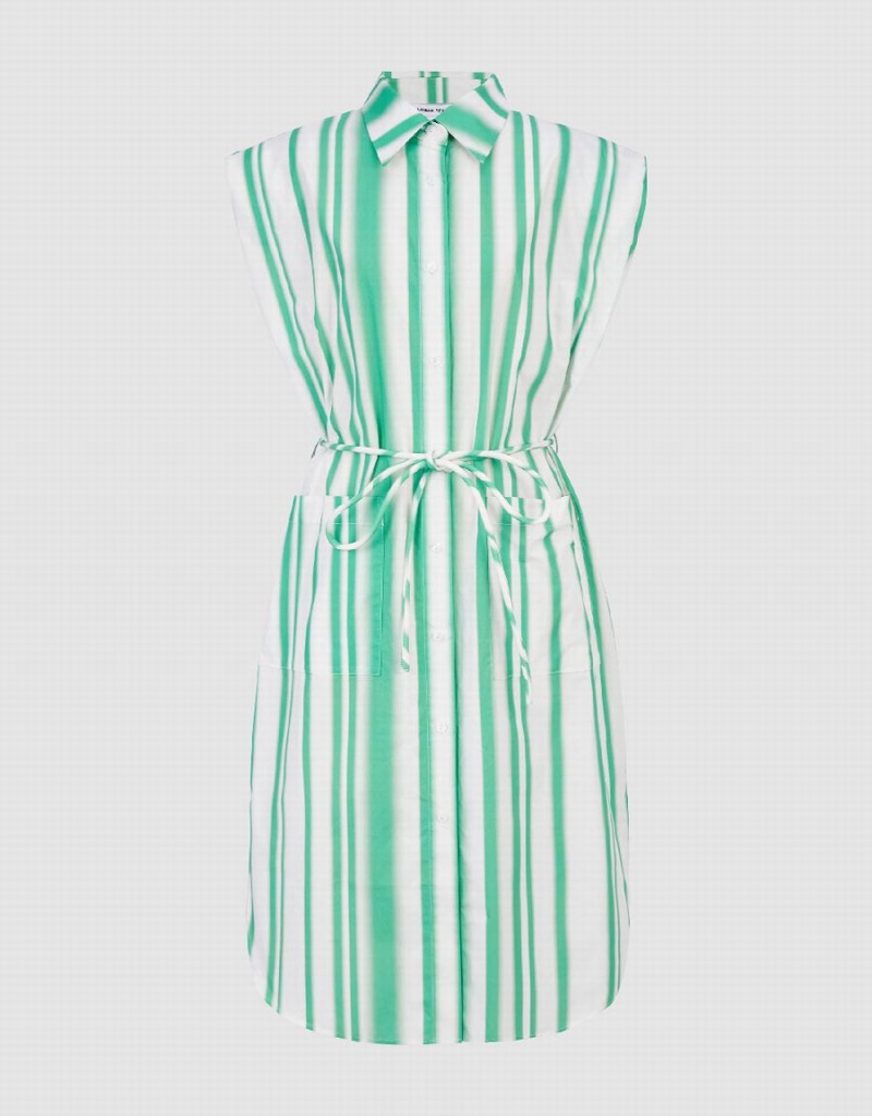 Green Women's Urban Revivo Striped Sleeveless Dress | RDE5177LK