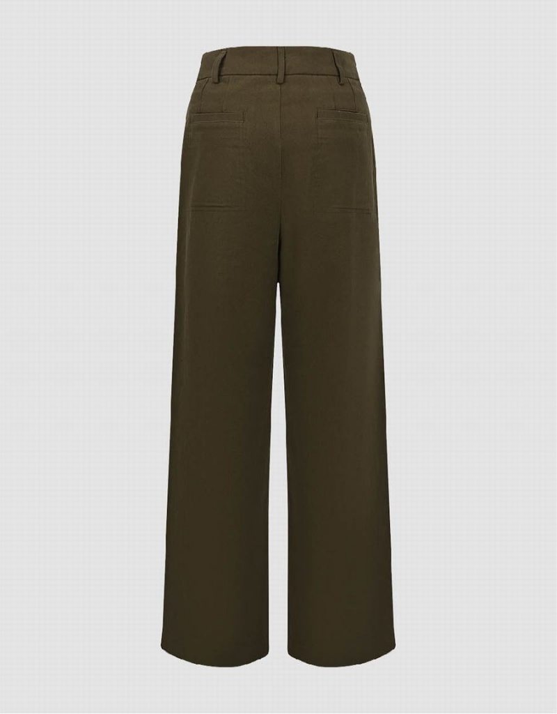 Green Women's Urban Revivo Tailored Wide-Leg Pants | HOX3322EF