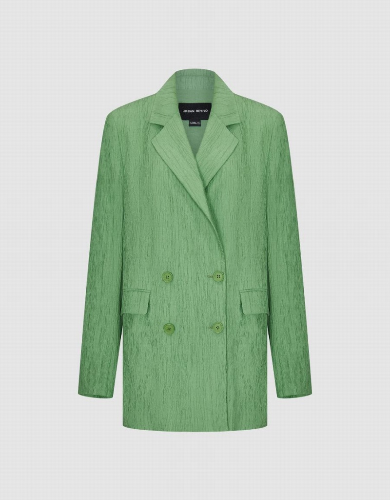 Green Women's Urban Revivo Textured Notch Lapel Blazers | XXA9276TT