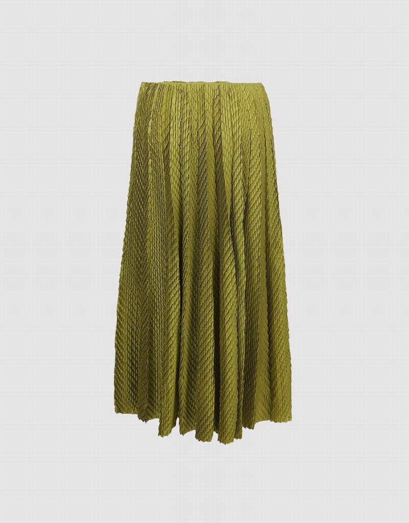 Green Women's Urban Revivo Textured Pleated Maxi Skirts | OJJ9919PY