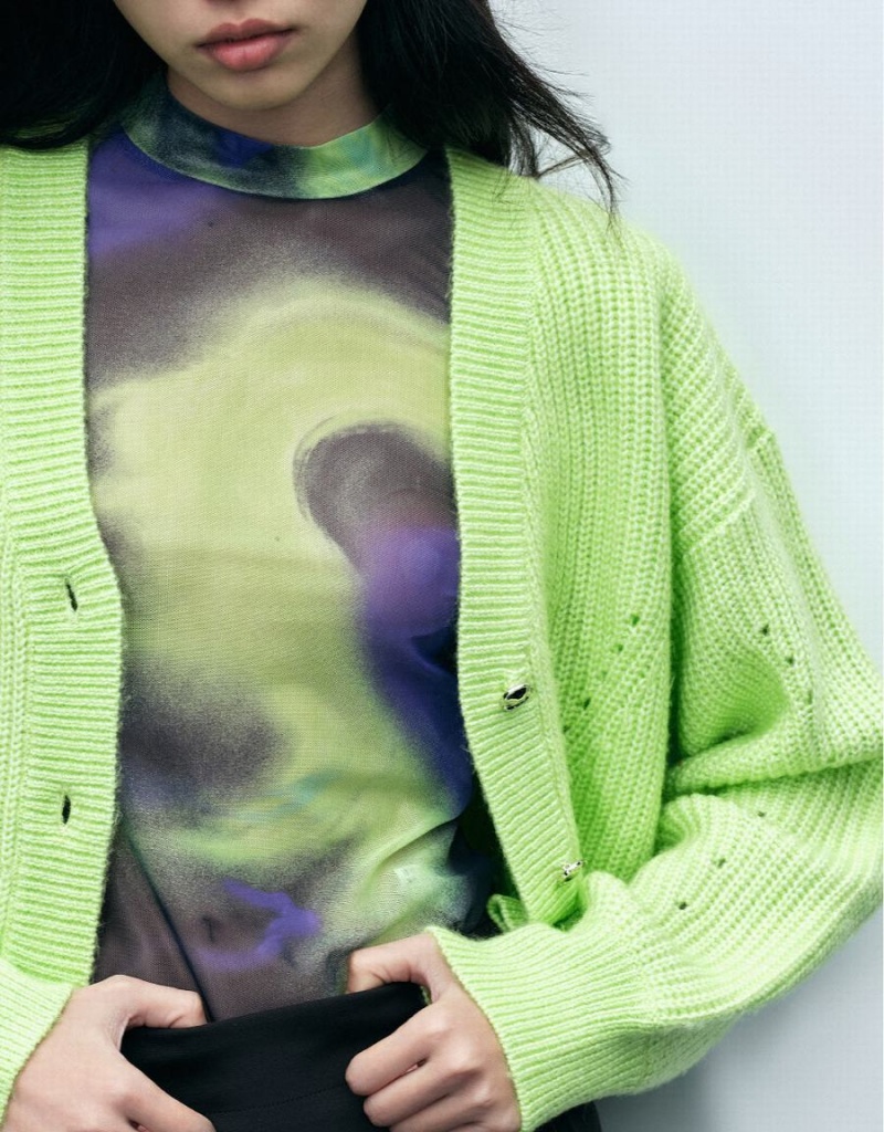 Green Women's Urban Revivo V-Neck Knit Cardigan | KQS8976SR