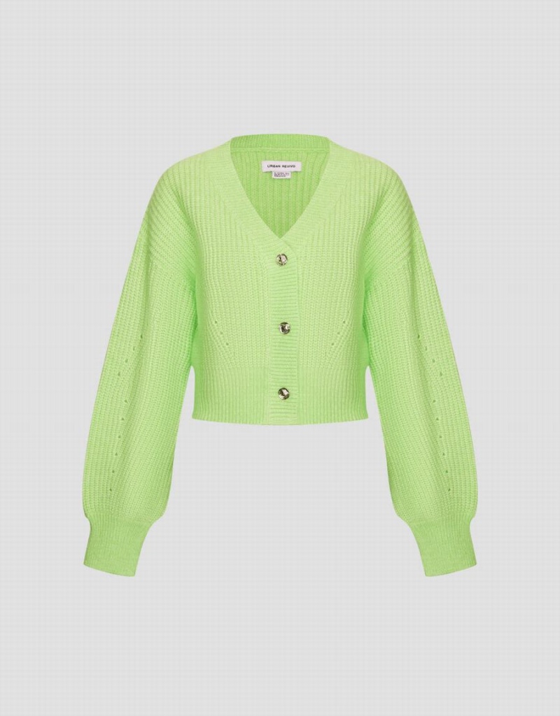 Green Women\'s Urban Revivo V-Neck Knit Cardigan | KQS8976SR