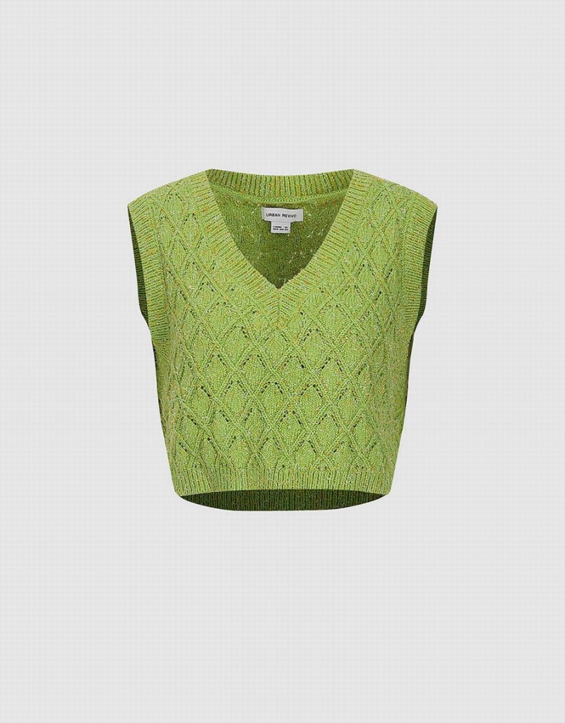 Green Women's Urban Revivo V-Neck Knitted Cardigan | VMM4180TB