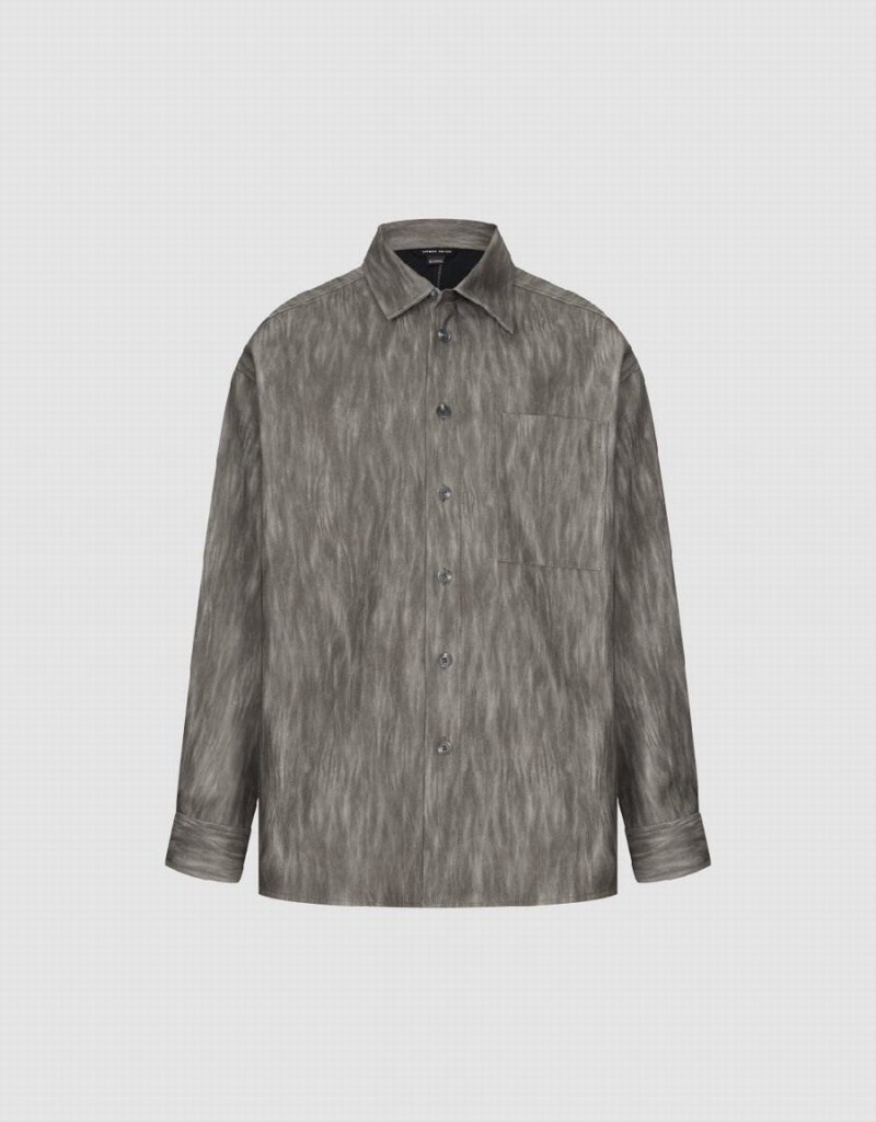 Grey Men\'s Urban Revivo Button Up Printed Shirts | LOA2411IH