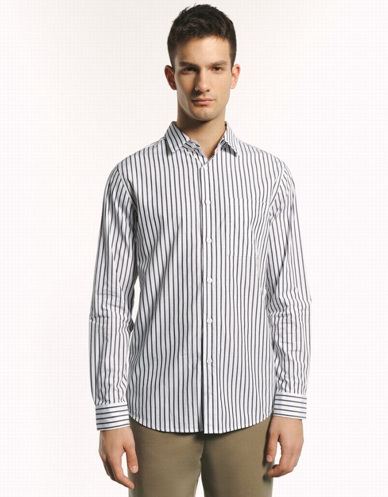 Grey Men\'s Urban Revivo Button Up Striped Shirts | BEB3910VU