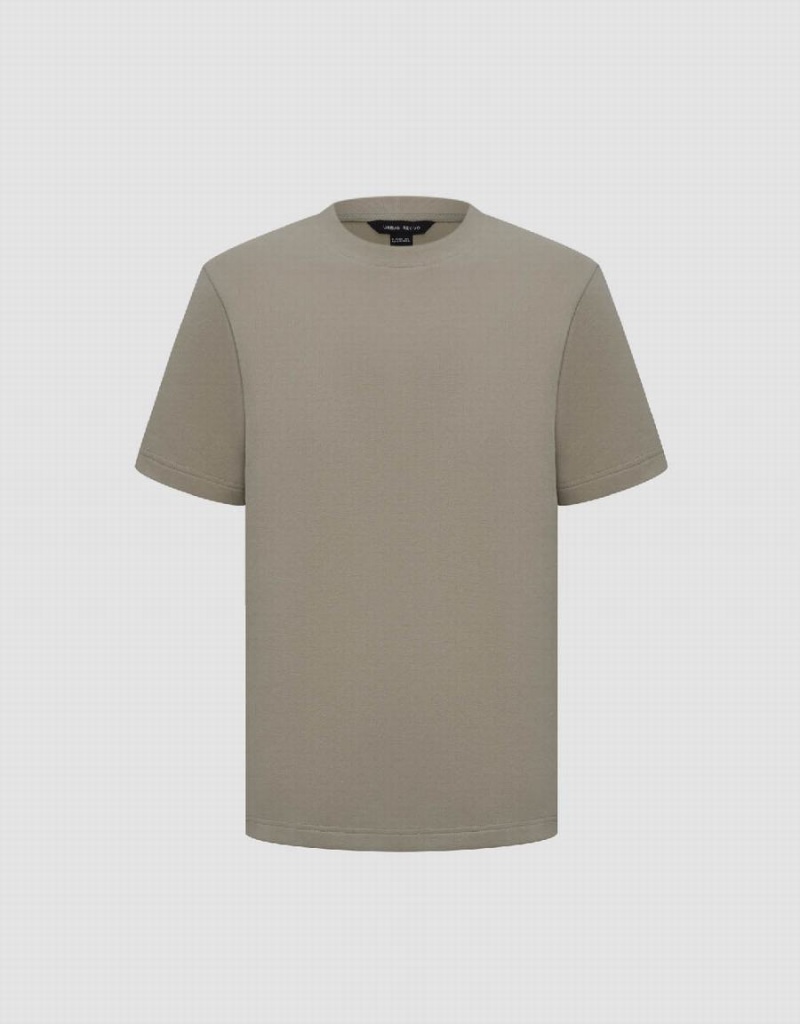 Grey Men's Urban Revivo Crew Neck Straight T Shirts | OVJ9847LS