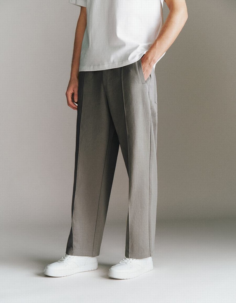 Grey Men's Urban Revivo Elastic Waist Knitted Straight Pants | MOO319FL