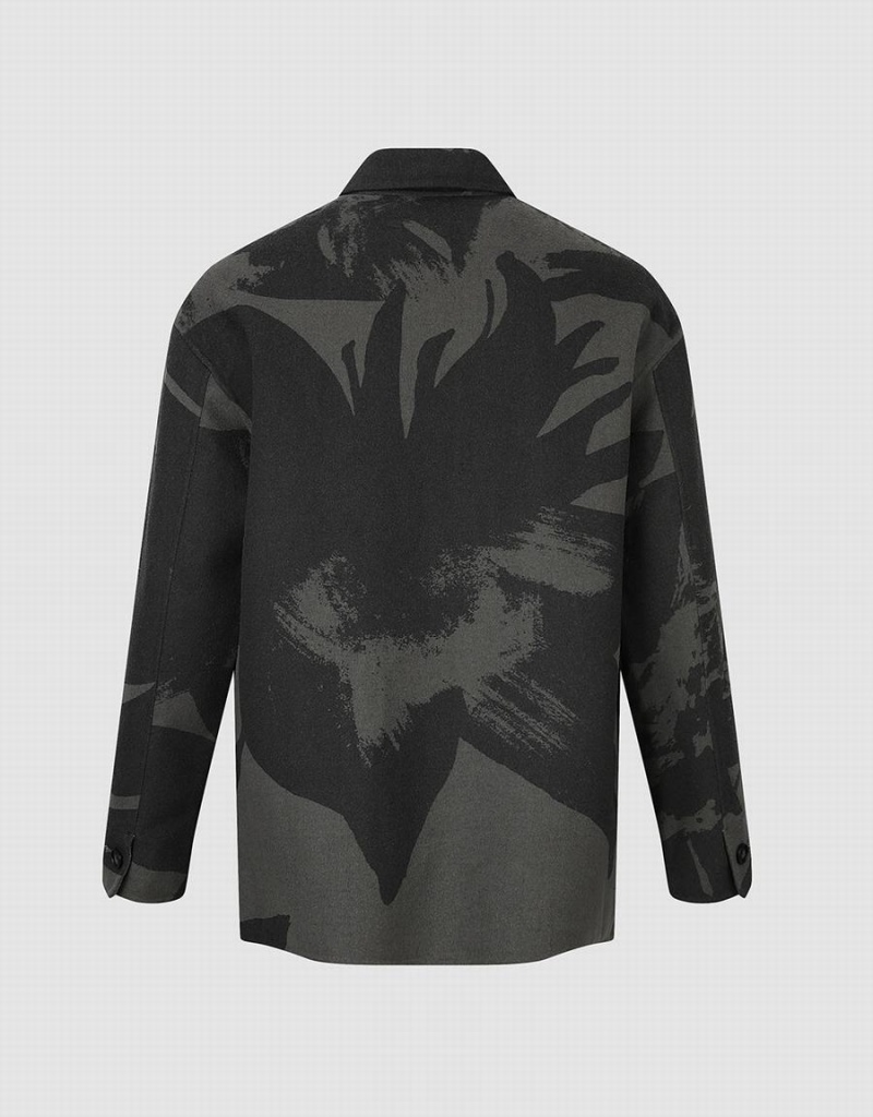 Grey Men's Urban Revivo Printed Straight Jackets | XIN3074TR