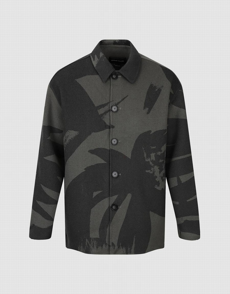 Grey Men's Urban Revivo Printed Straight Jackets | XIN3074TR