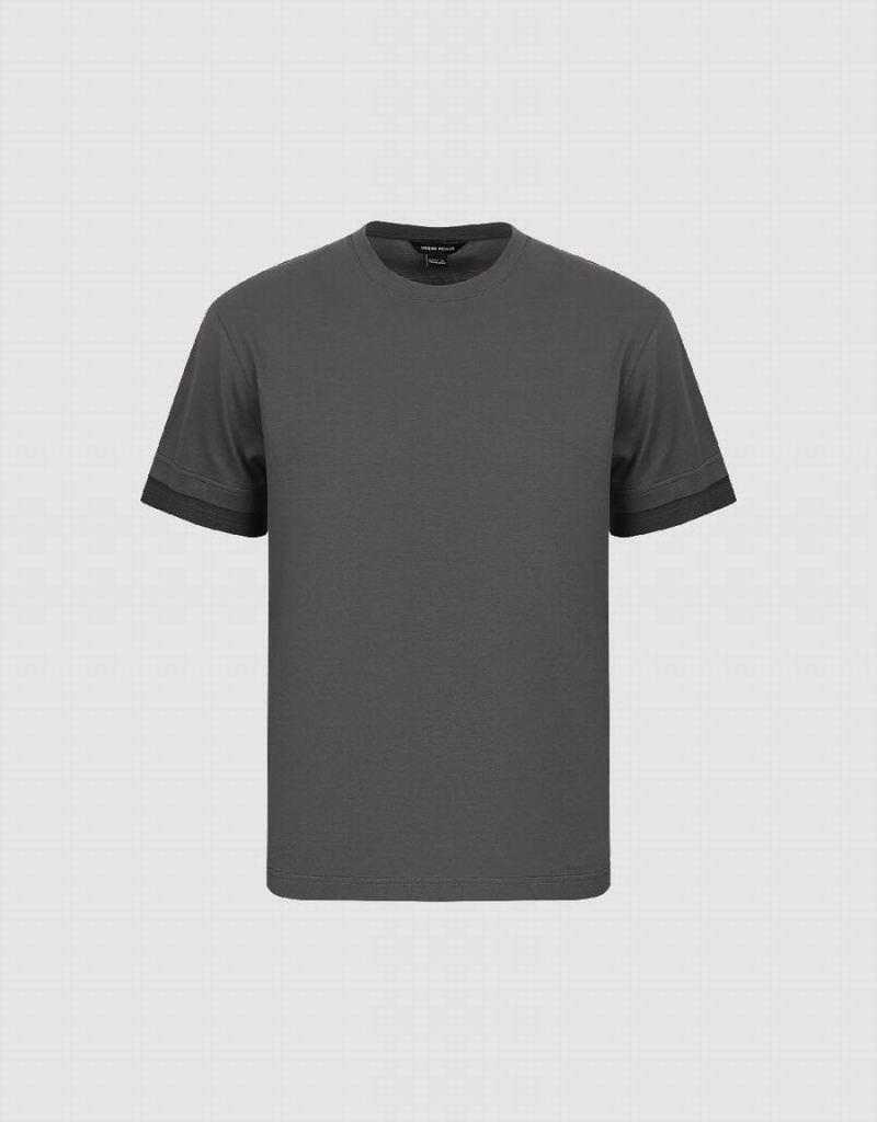 Grey Men's Urban Revivo Standard Sleeve Crew Neck T Shirts | ZEM399MU