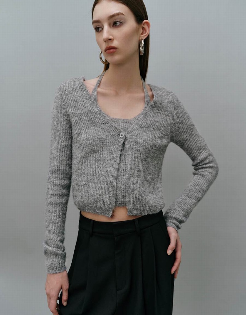 Grey Women's Urban Revivo 2 In 1 Knitted Cardigan | YYD8632UX