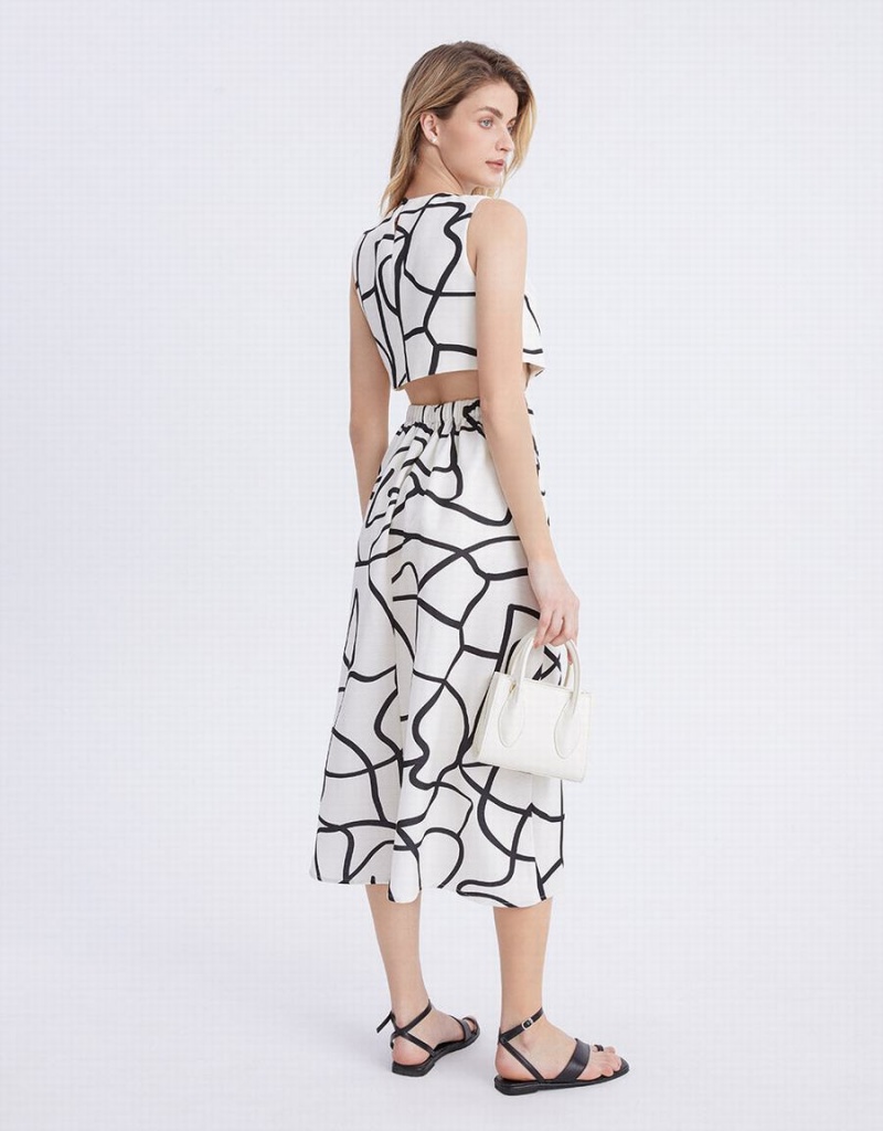 Grey Women's Urban Revivo Abstract Graffiti Print Cut Out Sleeveless Dress | BSG6456LY