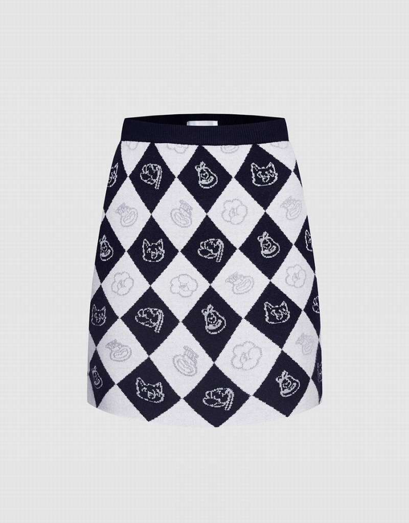 Grey Women\'s Urban Revivo Argyle Pattern Knitted Skirts | RAX3445BG