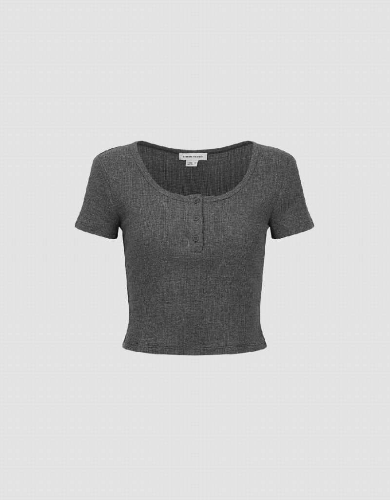 Grey Women's Urban Revivo Basic Crew Neck T Shirts | GFY6459MM