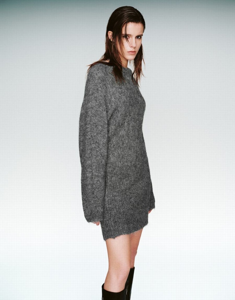 Grey Women's Urban Revivo Crew Neck Straight Dress | BBU2365YH