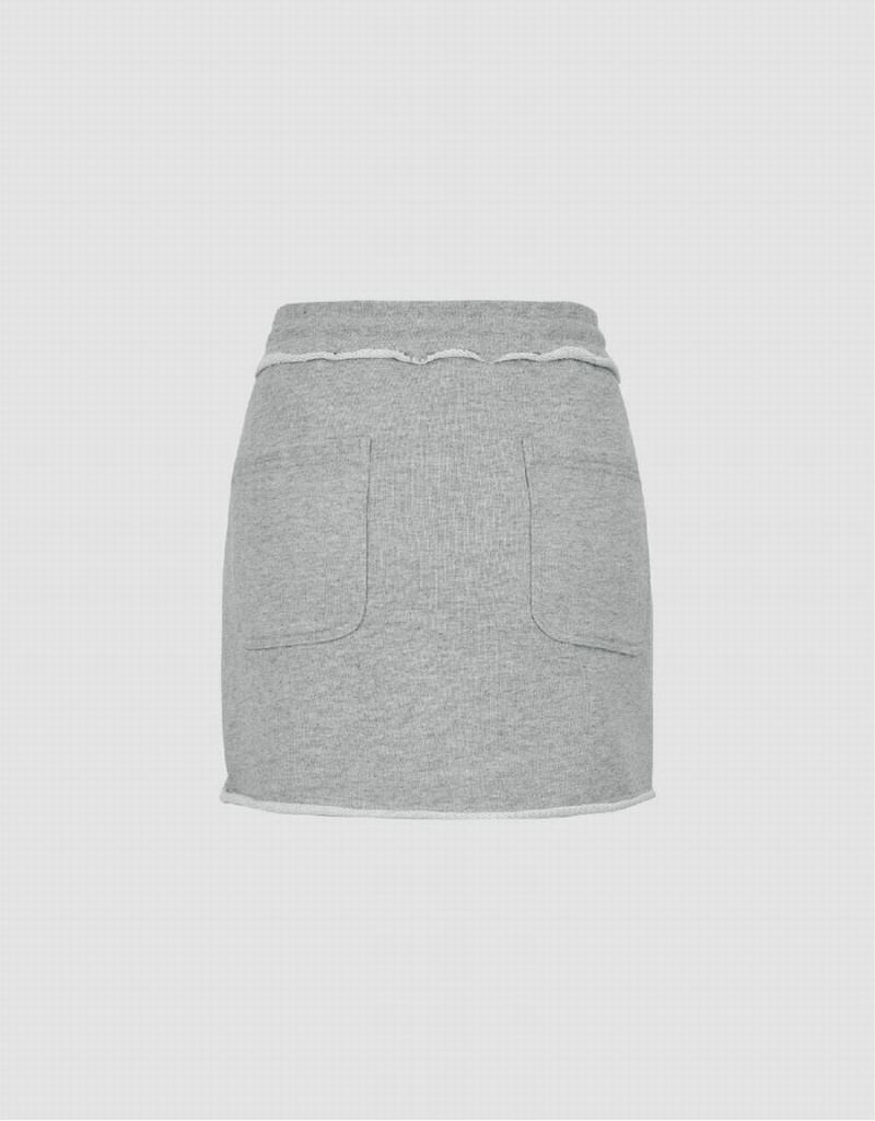 Grey Women's Urban Revivo Drawstring Waist Mini Straight Skirts | NFJ1415ZH