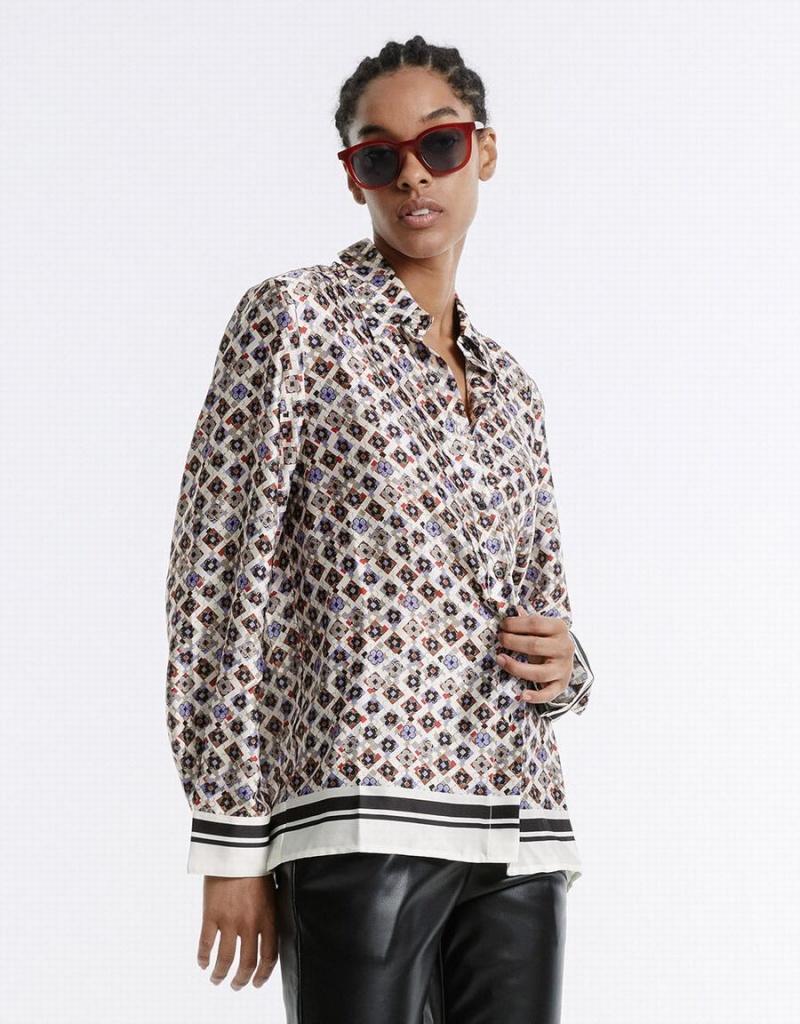 Grey Women's Urban Revivo Geometric Button Up Shirts | DAZ7256PR