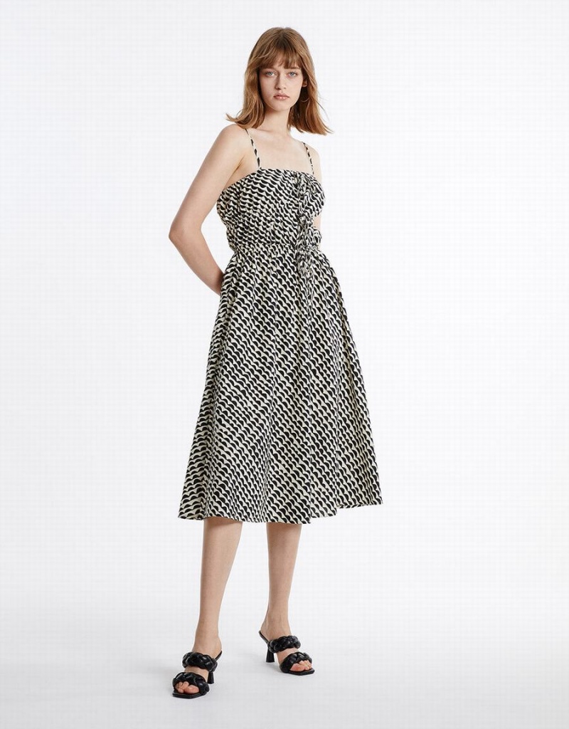 Grey Women's Urban Revivo Geometric Print Midi Dress | TNO6540RK